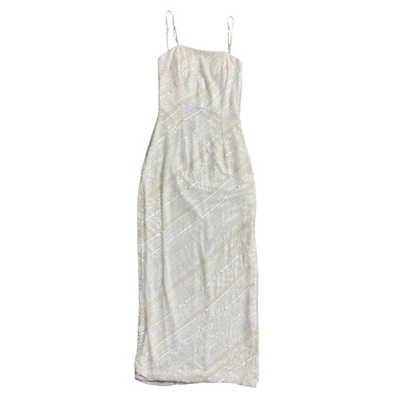 Vtg Cache Strapless White Beaded Maxi Dress Sz 4 - Picture 1 of 16